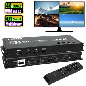 4K 30Hz HDMI多查看器4x1计算机4进1出四路无缝HDMI KVM开关多查看器视频切割分段切换器 - Product Image 1