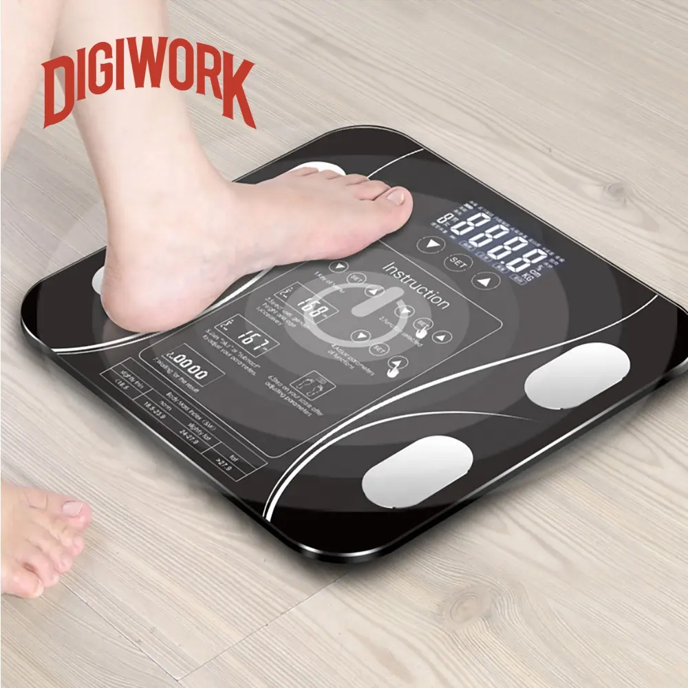 DigiWork Balança de gordura corporal com informações personalizadas Balança rápida de gordura corporal 180kg (397 libras) Tipo Bateria