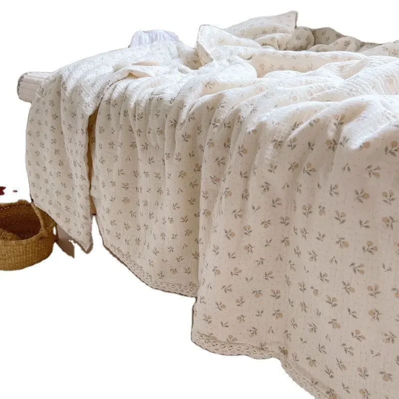 PLHAN Super Soft traspirante mussola floreale culla trapunta coperta e trapunta set biancheria da letto in garza di cotone