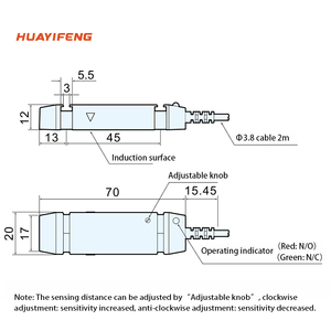 Sensor de proximidad tubular HUAYIFENG con dos salidas independientes. Distancias de detección de menos de 14mm. Detección de metales IP67 - Product Image 3