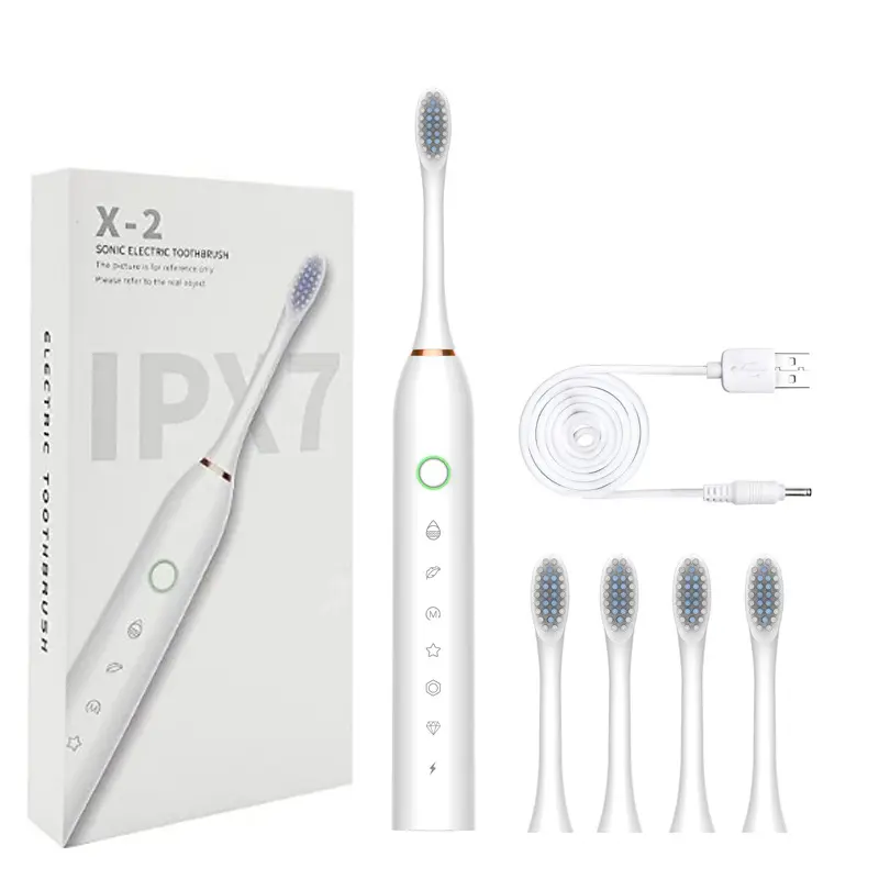 Escovas de dentes elétricas recarregáveis, usb, 4 cabeças de escova, 6 modos de limpeza e temporizador inteligente, limpeza de escovas