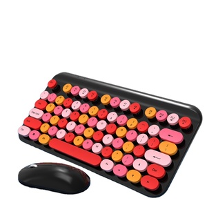 Juego de teclado y ratón redondo retro inalámbrico multicolor listo para enviar - Product Image 1