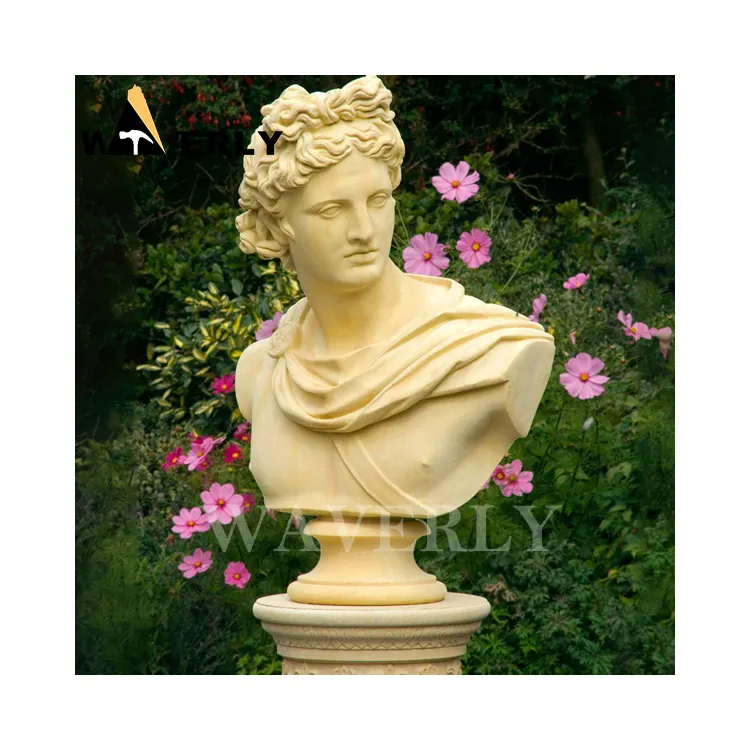 Maison jardin décoration pierre naturelle Buste Homme Statue De Pierre personnalisé marbre pierre Apollo tête buste Statue Sculpture