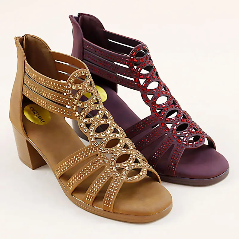 Sandalias de gladiador para mujer, zapatos romanos con diamantes de imitación ahuecados, con cremallera, diseño Vintage, Sandalias de tacón cómodas