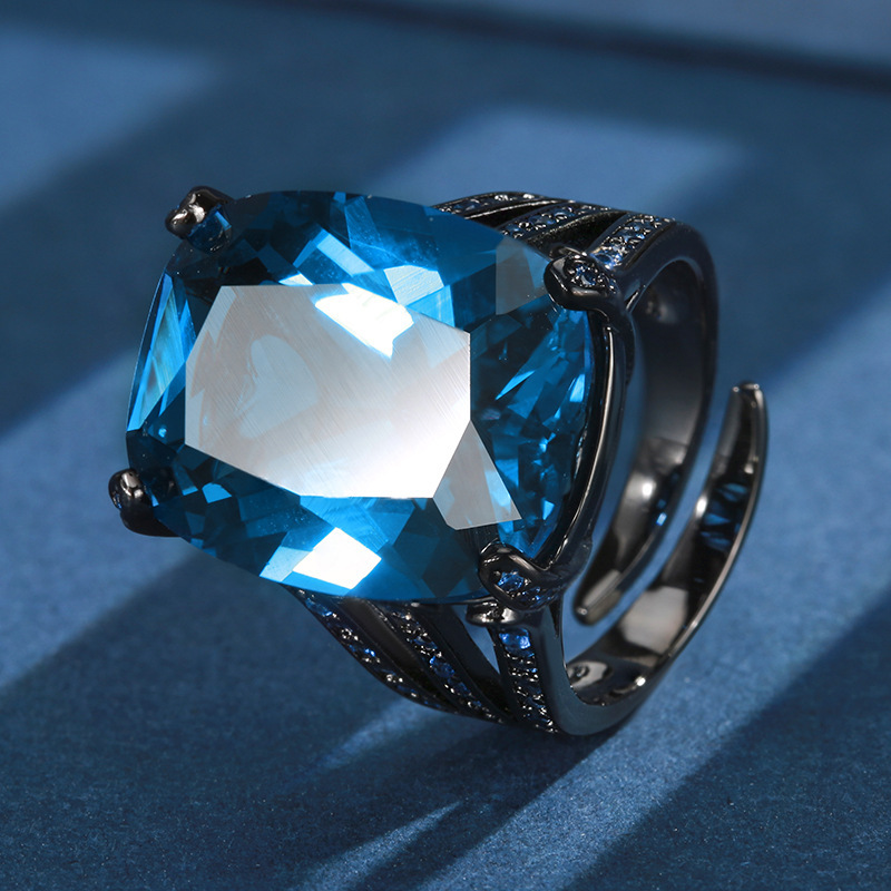 adjustable size Black gold Blue pointed crystal ring