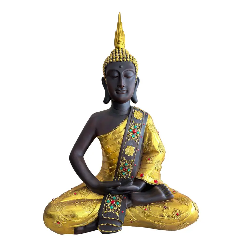 Thailand Gouden Boeddha Glasvezel Hars Boeddha Display Outdoor Leven Grootte Religieuze Gouden Folie Thailand Zit Boeddha