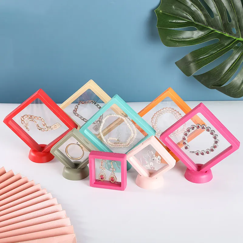 Tongxing Custom 3d Suspension Floating Box Jewellery Storage Pe Plastic Transparent Frame Jewelry Packaging Displays Boxes