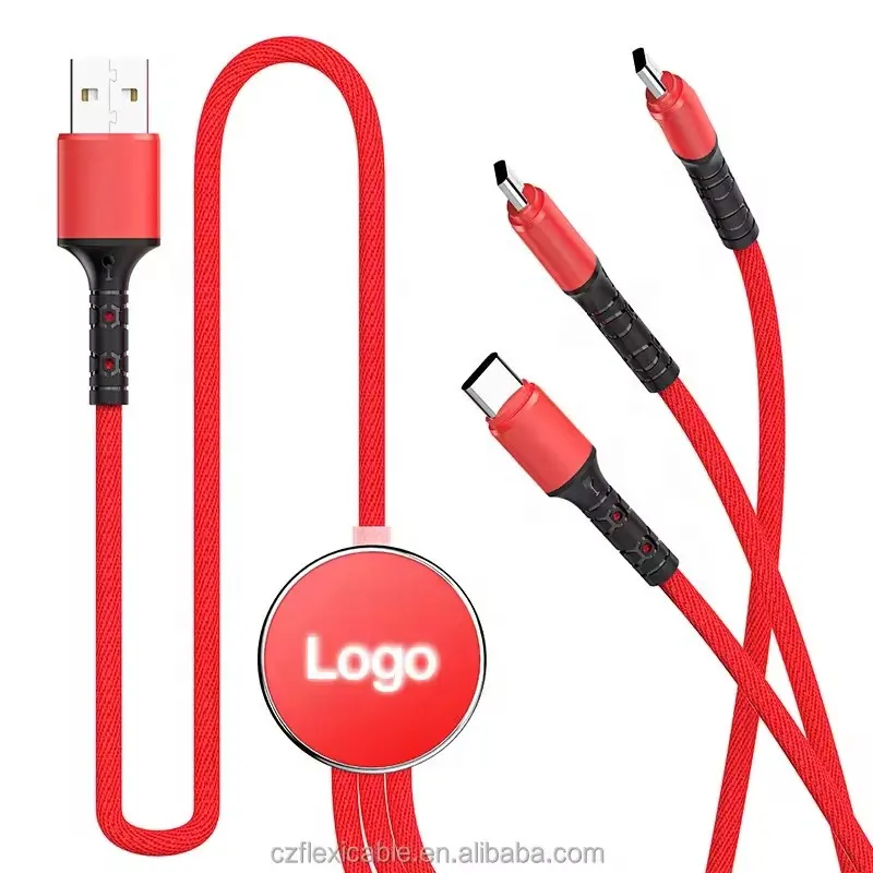 LOGO creativo brillante 3 en 1 Cables DE DATOS Micro USB Cable de carga 3 en 1 colorido personalizado para iPhone