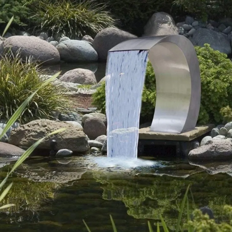 Escultura de fonte em aço inoxidável, estátua de fonte para piscina, fonte em cascata
