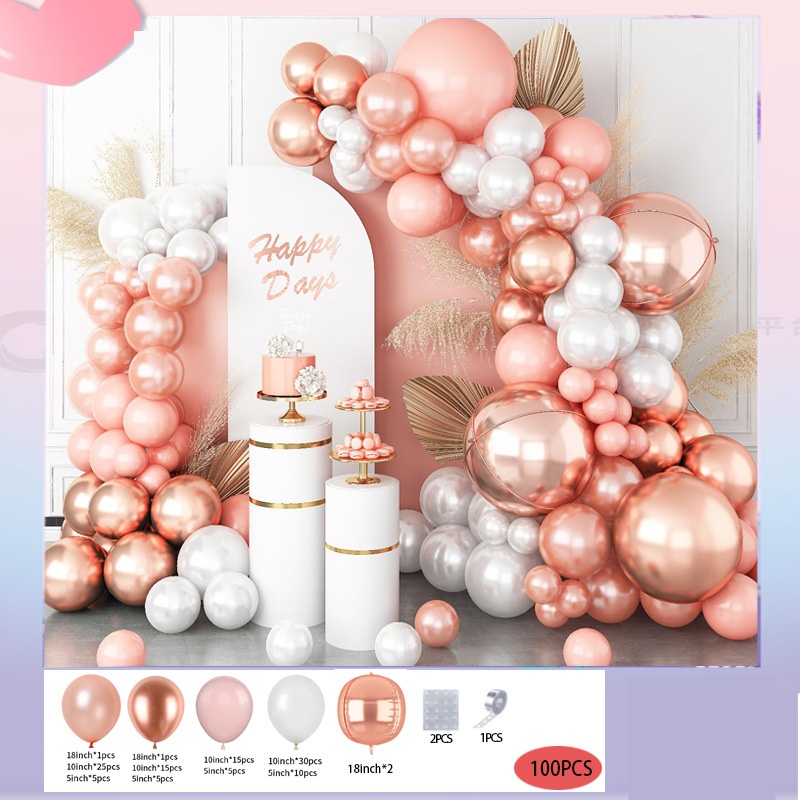 Ensemble de ballons or rose II