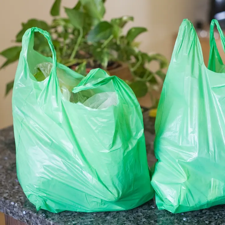 Borsa di ringraziamento borsa per t-shirt in plastica compostabile biodegradabile