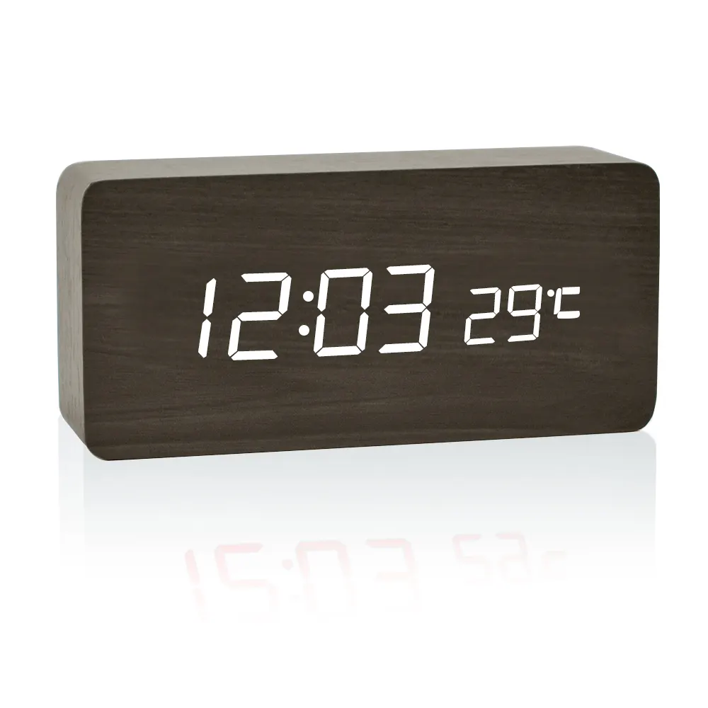 Relógio digital personalizado com logotipo personalizado, relógio digital retângulo de led para dia do calendário, luz de soneca multifuncional, despertador para artesanato em madeira