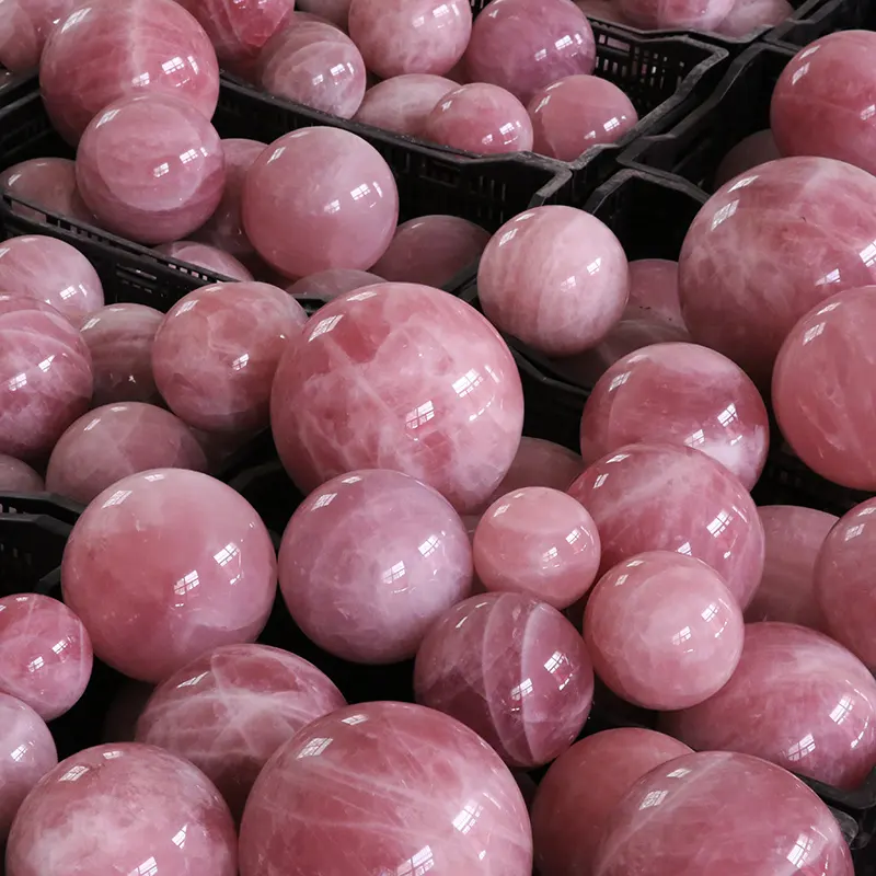 Bola de esfera de piedra de cristal mágica, cuarzo rosa, curación Natural personalizada, venta al por mayor