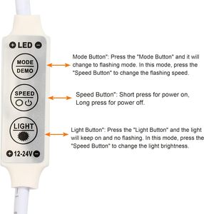 ESann LED Strip Dimmer,12V a 24V 3 Teclas Mini Brillo Controlador Ajustable Lámpara Interruptor con Enchufes de CC