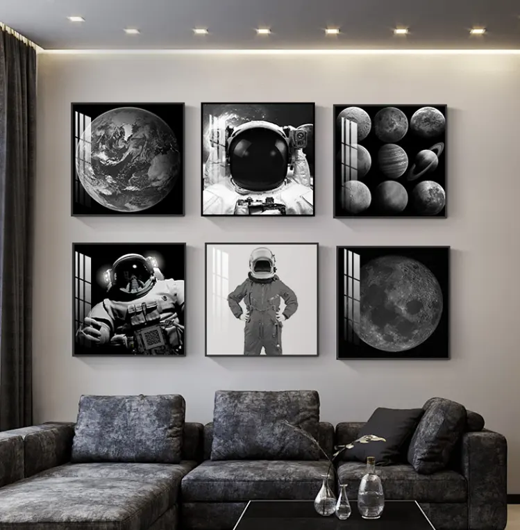 Популярное Настенное искусство астронавт и планета черно-белые промышленные стильные настенные картины настенное искусство для гостиной