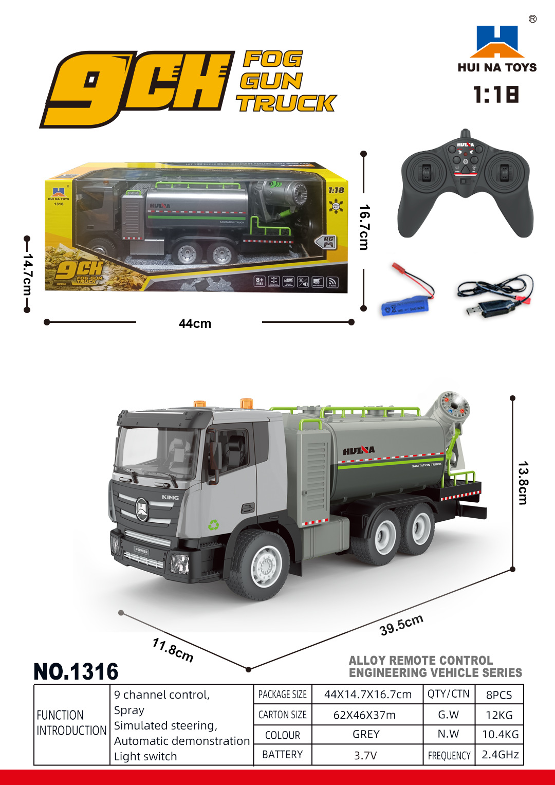 1/18 9CH Semi Alloy RC Fog Cannon Truck