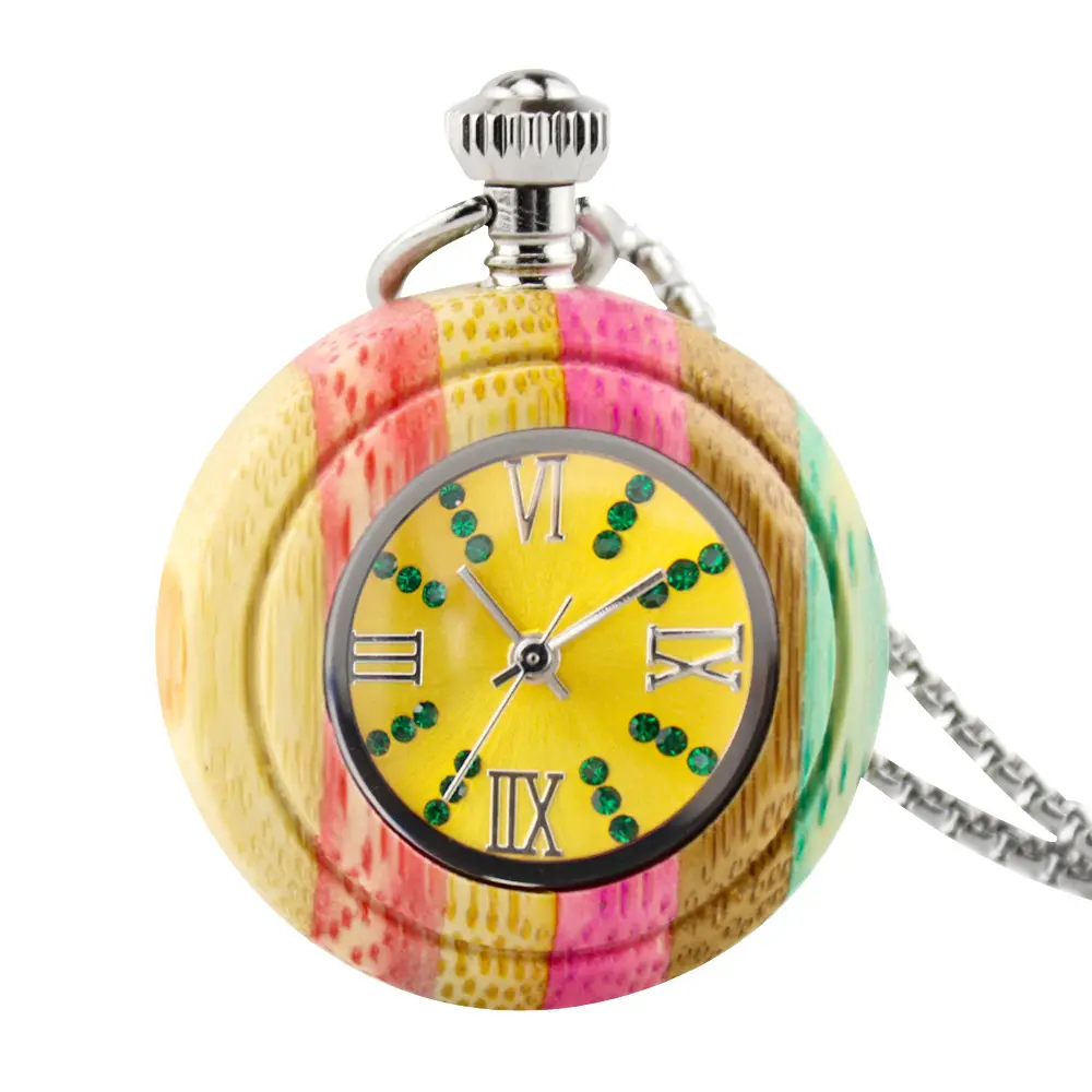 NEW Arrivage Wholesale Wooden Pocket Watch Customs Logo Small Case Ladies Quartz Wood Watch with Stainless Steel Chains