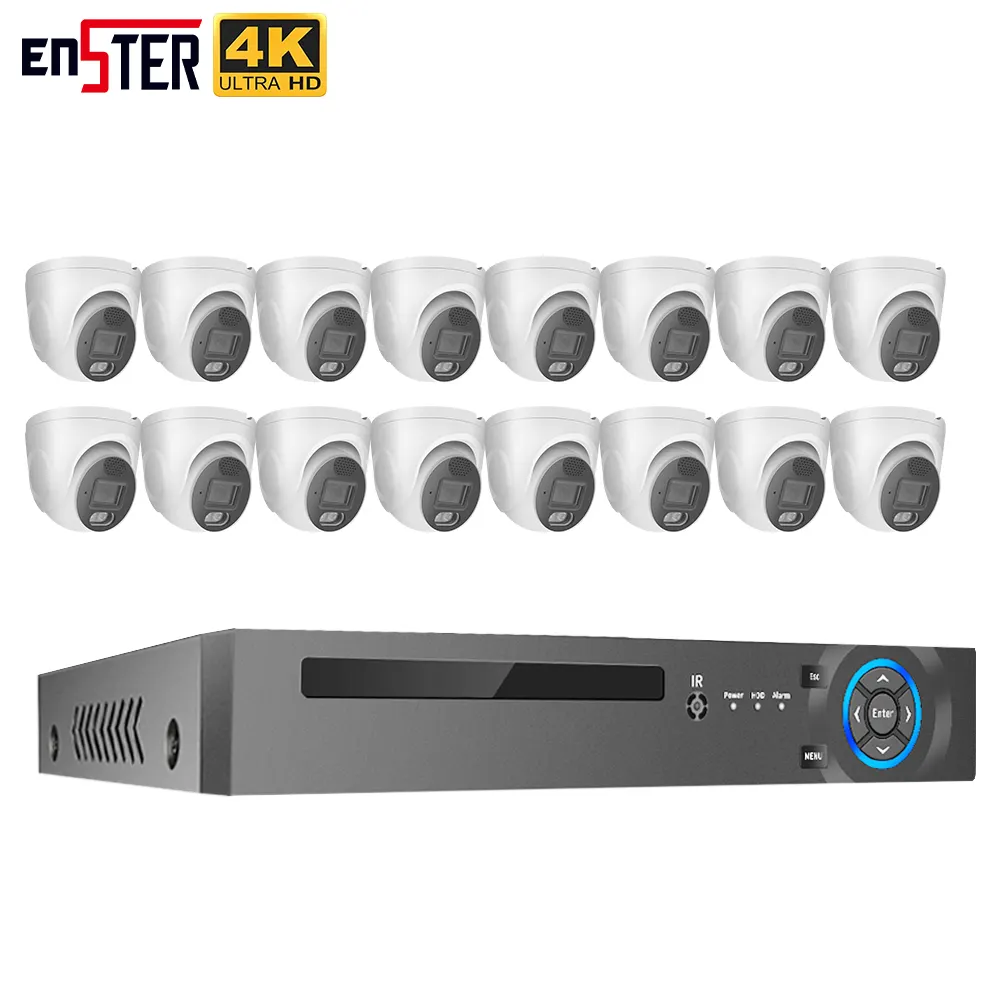 ENSTER 4K 16 canales 8MP Cámara de seguridad para el hogar al aire libre Sistema PoE NVR Kit Cctv Cámaras Ip Sistema de cámara de Seguridad de vigilancia