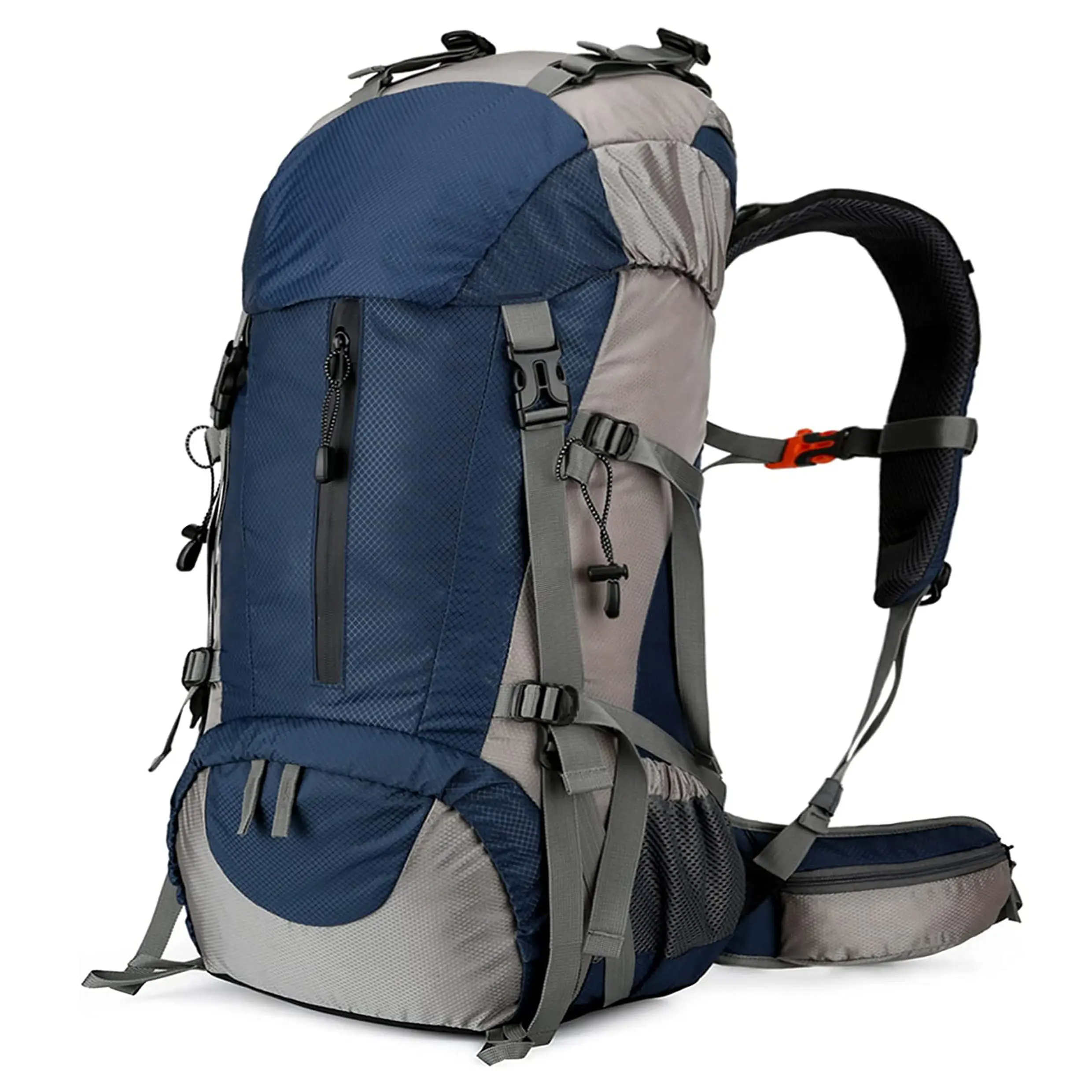 Mochila de senderismo personalizada de 50L, bolsa impermeable esencial para acampada con cubierta de lluvia, mochila ligera de 45 + 5 litros