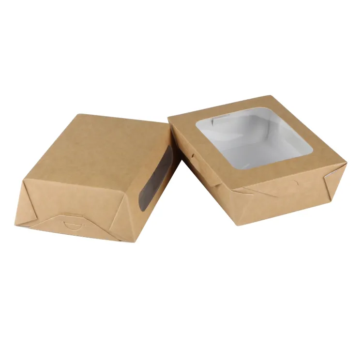 Caja de embalaje para comida, contenedor para comida con revestimiento de PE, caja de papel kraft para ensalada con ventana