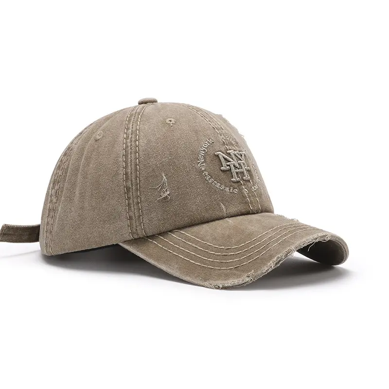 Chapéu Retro Feminino Lavado Afligido Bordado Boné de Beisebol Masculino Rasgado Soft Top Peaked Cap