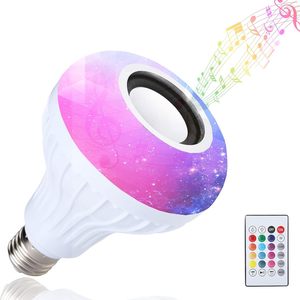 E27 LED RGB ampul ışık akıllı Bluetooth müzik hoparlörü değişen renk lamba oturma odası için uzaktan kumanda ile parti süslemeleri - Product Image 1
