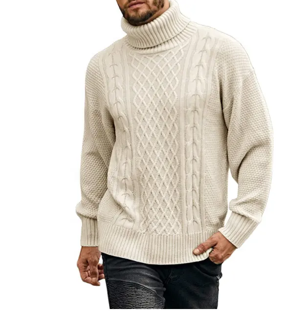 Suéter de punto de cuello alto para hombre, jersey de gran tamaño, informal, holgado, de invierno