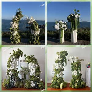 Màu trắng và màu xanh lá cây Boho đám cưới Backdrop với vòm trụ cột Arbour hoa làm bằng hoa hồng và tú cầu cho tổ chức sự kiện trang trí - Product Image 5