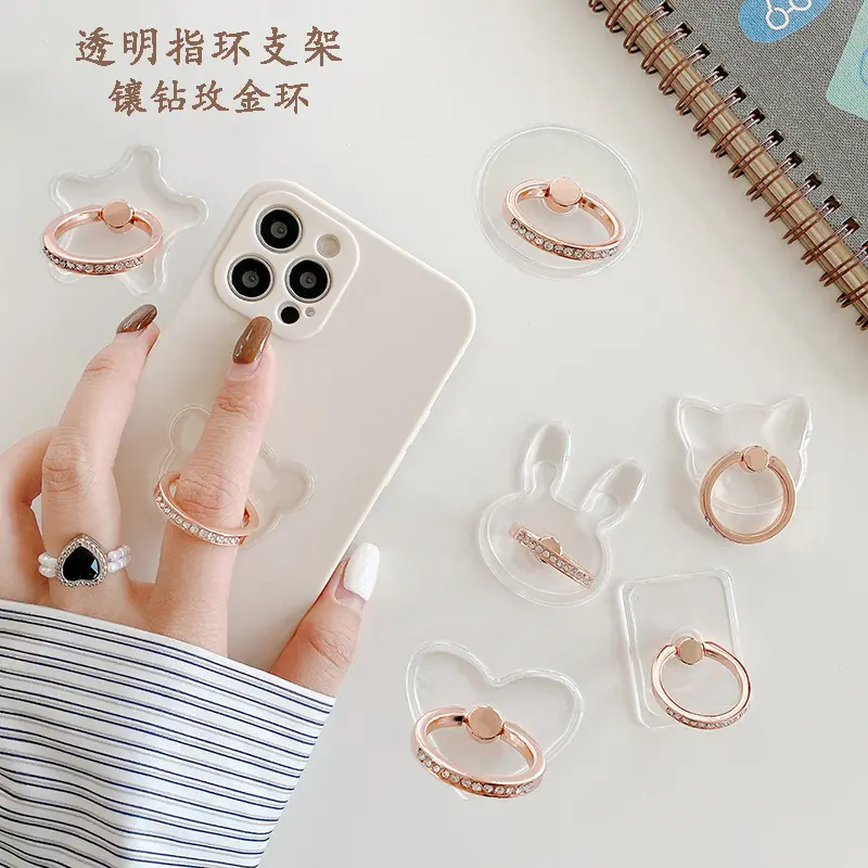 Suporte para celular de diamante, suporte transparente de dedo para iphone samsung com rotação de 360 graus transparente