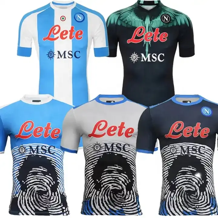 Camisa de futebol Maradona 22 23 Napoli Camisa de futebol Nápoles 2022 2023 camiseta de futbol Insígnia Osimhen masculino infantil