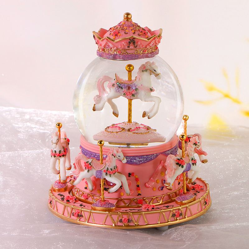 Pink 6 Horse LED Snow