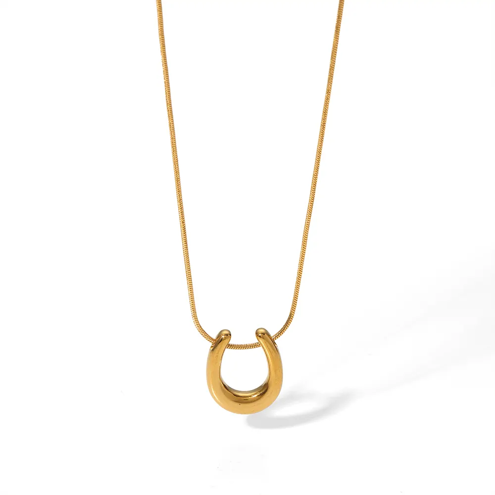 Chaîne de serpent plaqué fer à cheval en forme de U Lucky You pendentif collier en acier inoxydable or 18K pour les femmes cadeau Opp sac chaîne à maillons