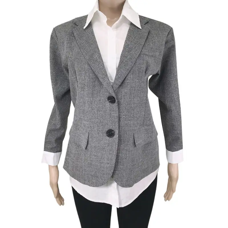 Camisa de dos piezas y Blazer Gris Blanco Blazer de mujer Moda casual Lady Blazer Trajes Conjunto para mujer con faldas largas Transpirable