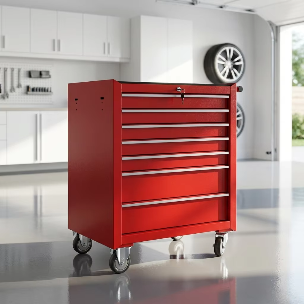 Red Metal Tool Storage Cabinet 4 Drawers