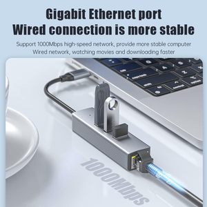 SYONG adattatore USB 3.0 A Ethernet, USB A & USB C Hub (3 x USB3.0), Hub 3.0 USB con adattatore Ethernet RJ45 10/100/1000 Gigabit - Product Image 3