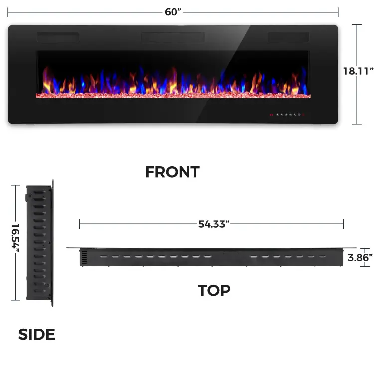 60 Inch Smart Decor Artificial Flame Strong Power Warm Wall Mounted Electric Fireplace Heater
