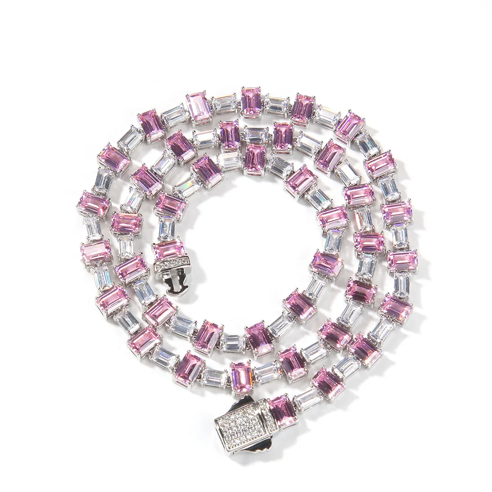 Collier de bébé glacé rose CZ de forme carrée, chaîne de Hip Hop, collier de pull, zircone cubique, bijoux délicats