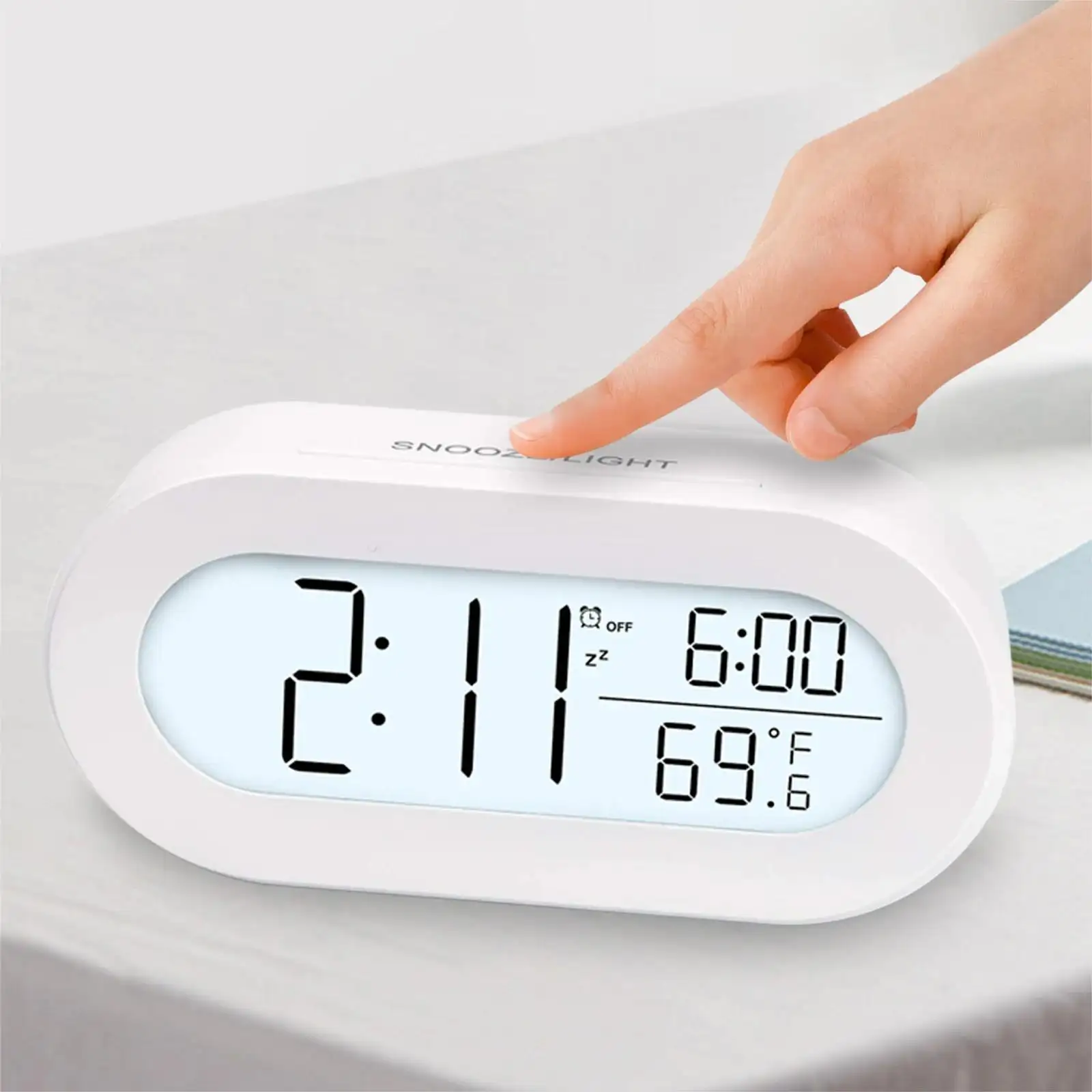 Réveil numérique prêt à expédier horloge de table électronique fonction Snooze thermomètre intérieur avec rétro-éclairage blanc pour cadeau de jour