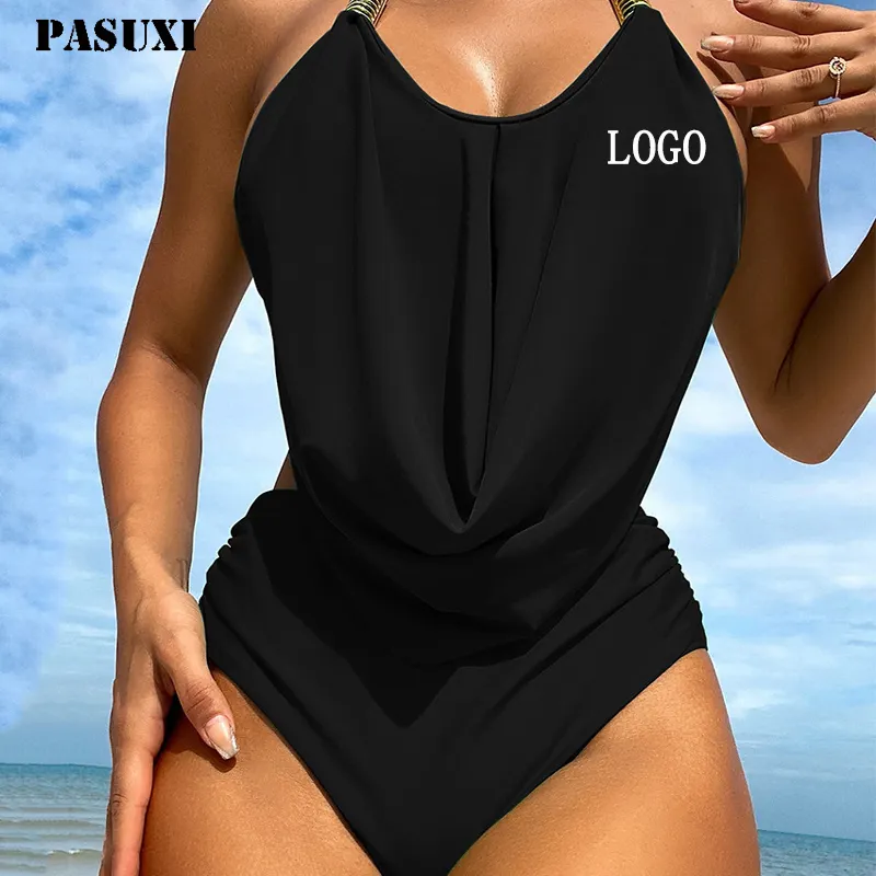 PASUXI özel Logo renk mayo moda Metal toka Bikini kız mayo seksi kadın iki parçalı Bikini seti