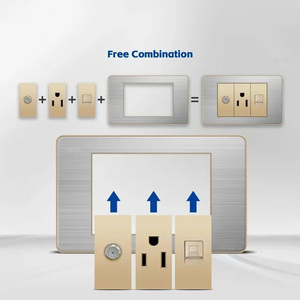 Gold <strong>Function</strong> Key Stainless Steel Gold Panel American Standard Series 118 * 74mm Wall Mounted <strong>Computer</strong> Combination Socket Switch