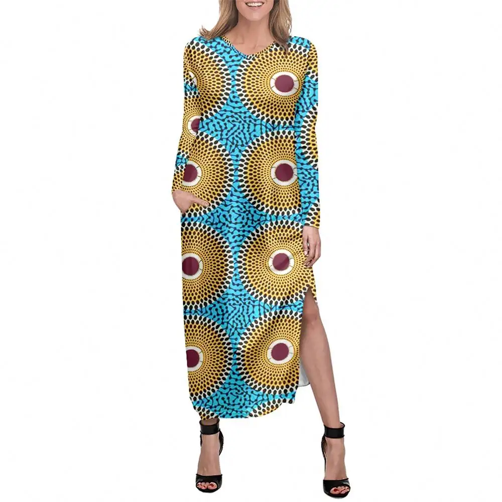 Vestido Kitenge personalizado para mujer africana, estampado de cera de Ankara, talla grande, ropa de ocio, vestidos de manga larga con bolsillos