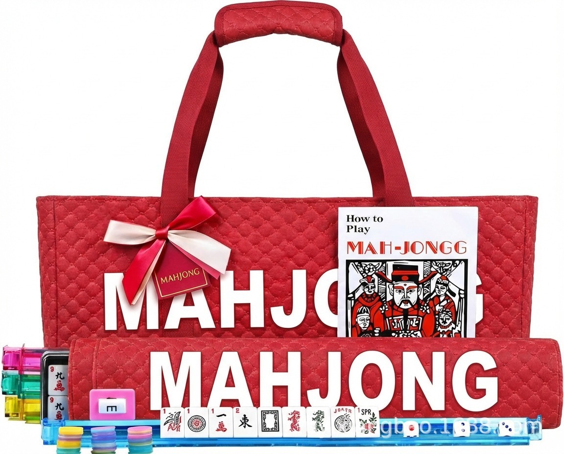 Festive red quilted bow with mahjong 3-piece set