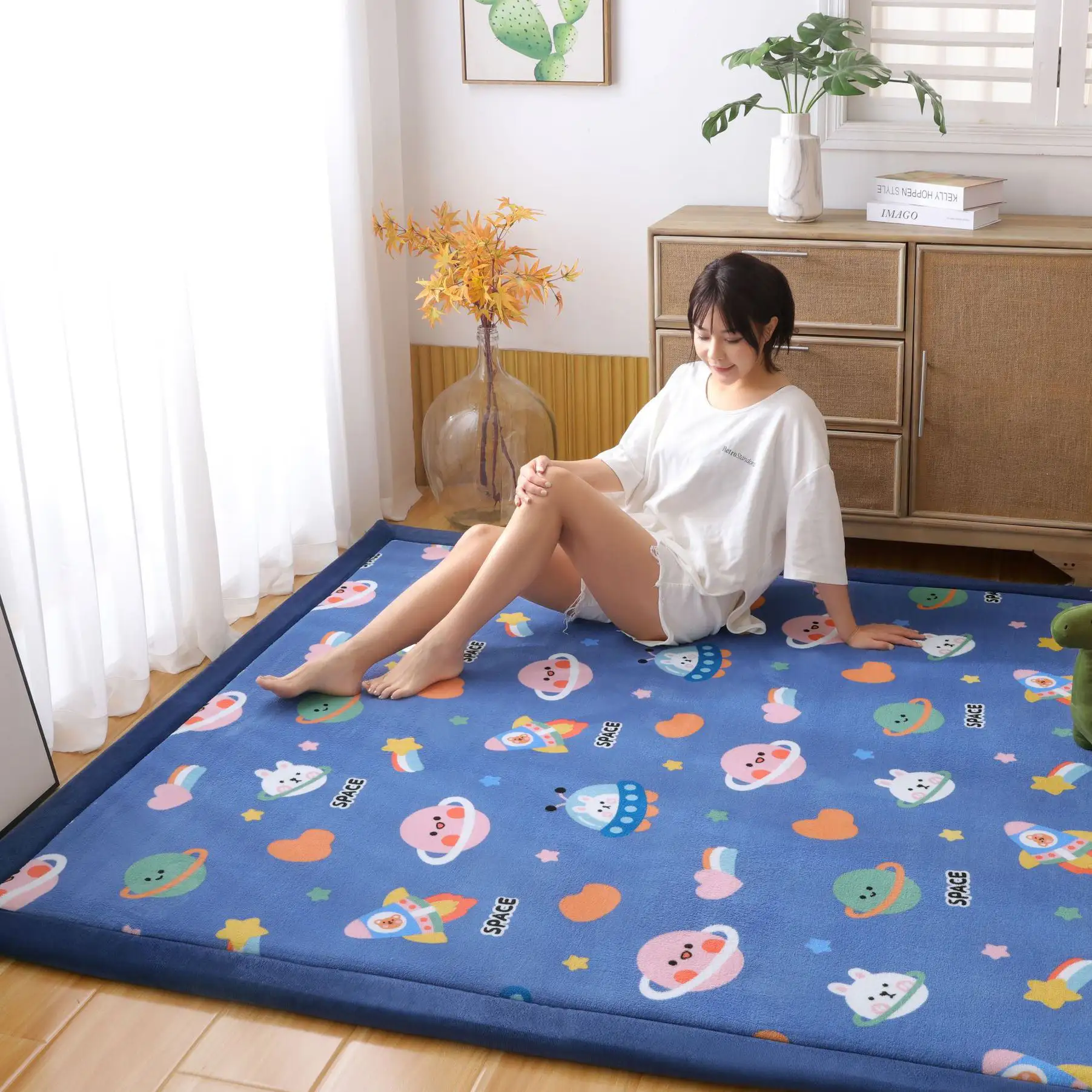 Alfombra de espuma viscoelástica para sala de estar, tatami japonés supersuave de lujo