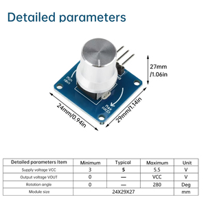 Módulo de Sensor de ángulo de rotación de 3-5,5 V CC, interruptor de perilla, módulo de interruptor de potenciómetro de resistencia a la luz y volumen ajustable