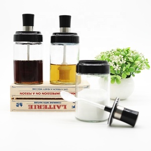 Harga Grosir Wadah Penyimpanan Kaca Toples Bumbu dengan Sendok Sikat Minyak Kaca Madu Jar <span class=keywords><strong>Dispenser</strong></span>
