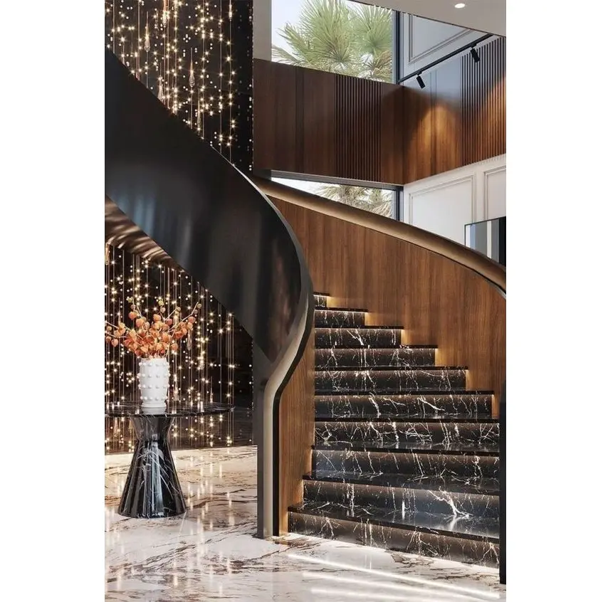 Escaleras curvadas personalizadas, diferentes tipos de Diseño de escalera de mármol natural para villa