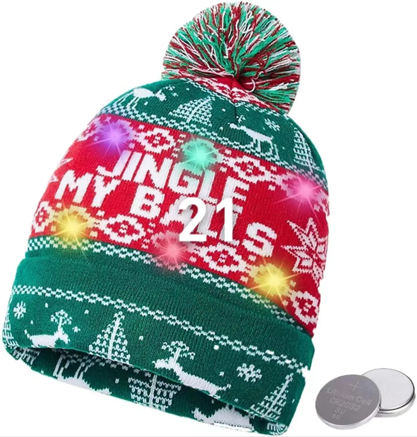 Sombreros de Navidad LED Suéter de Navidad Sombrero de punto con sombrero Beanie Light Xmas 2024