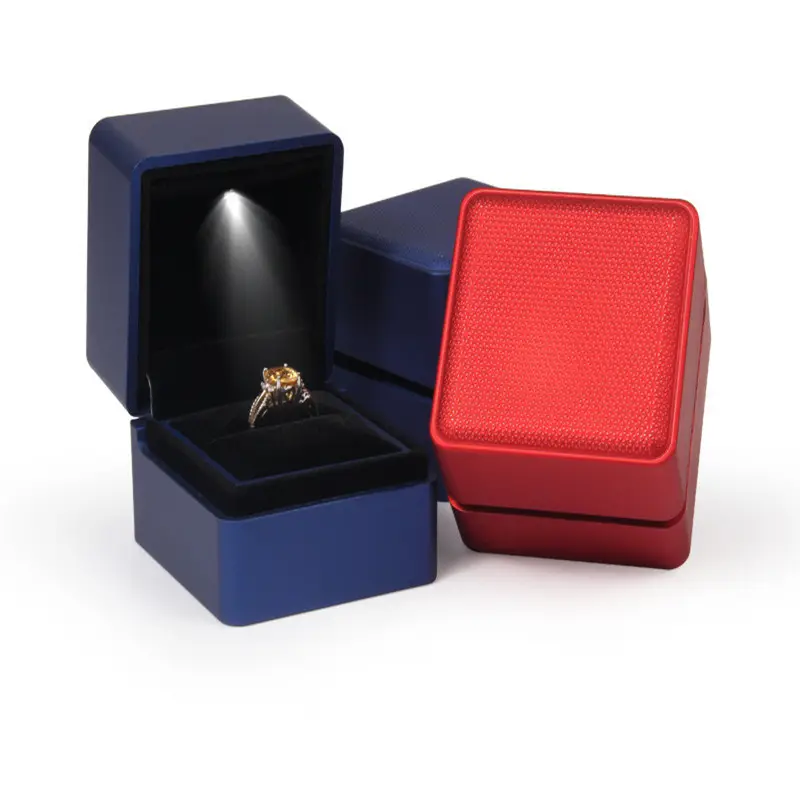 LED Kotak Perhiasan Cincin Mewah Beludru Karet Kalung Liontin Hadiah Tampilan dengan Cahaya untuk Lamaran Lamaran Pernikahan
