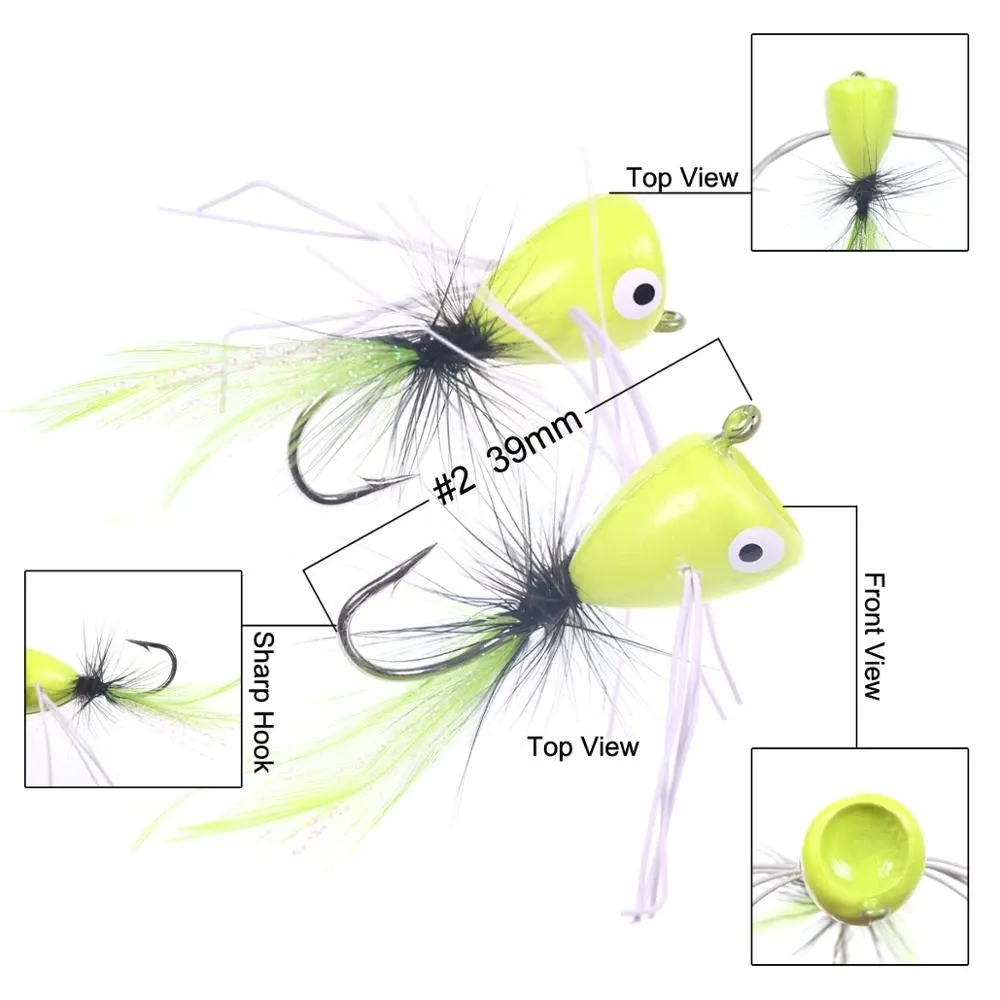2# Fly Fishing Popper Flies Floatable Popper Lure For Bluegill Topwater Panfish Bass Fishing