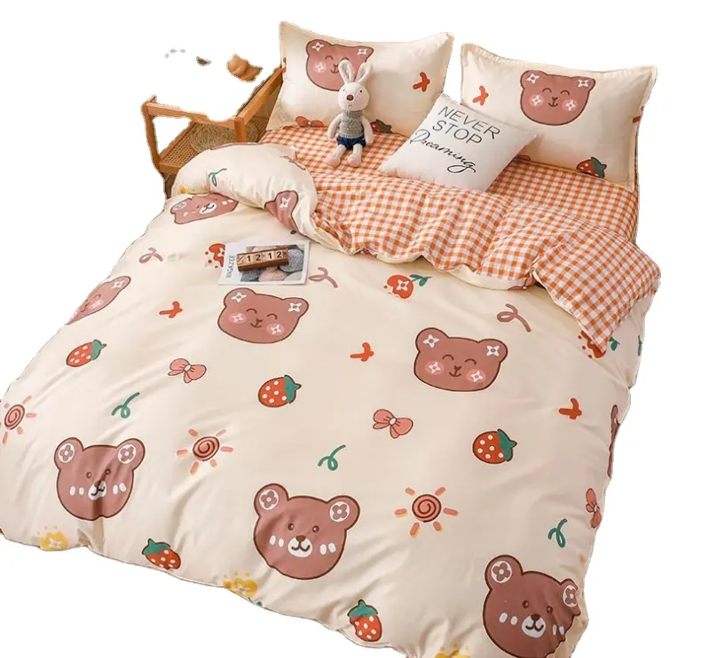 Conjunto de cama de algodão doméstico, conjunto de cama chinês de 100% de desenho animado